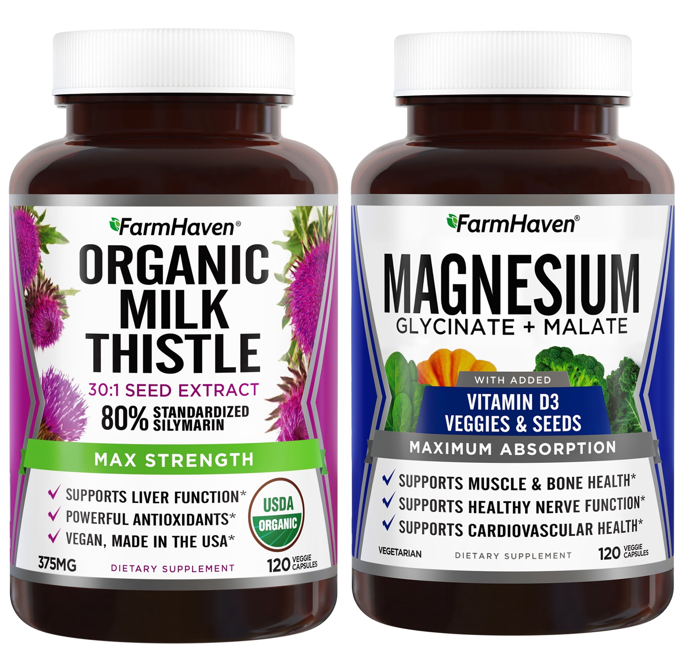 FarmHaven Magnesium Glycinate & Malate Complex w/Vitamin D3 and Milk Thistle