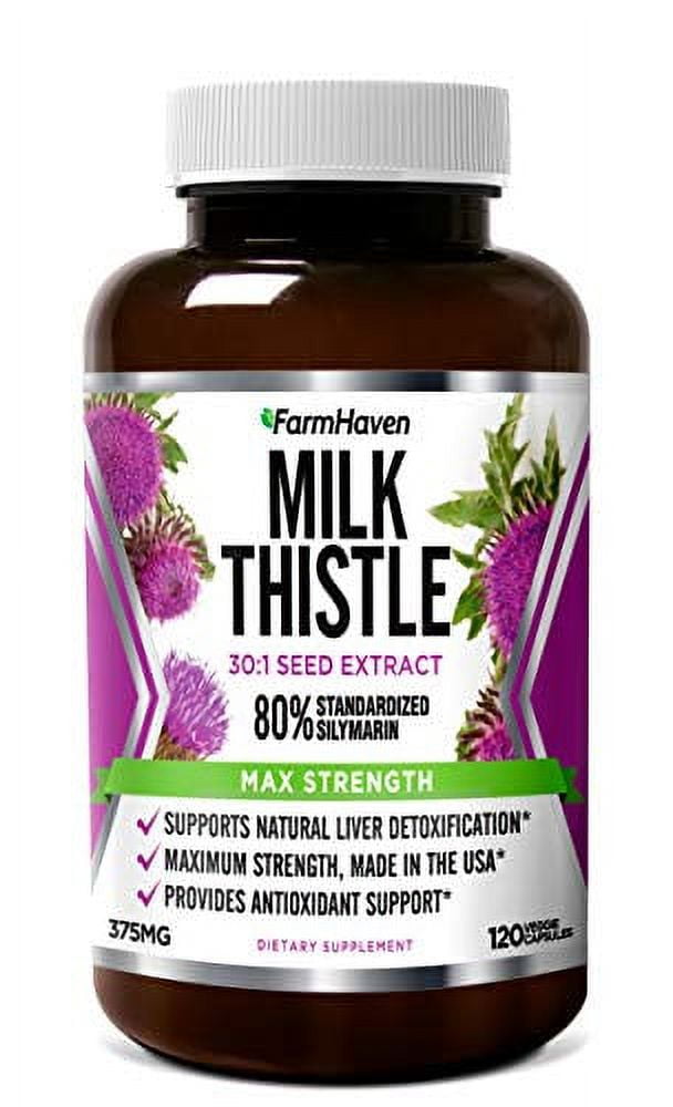 FarmHaven Milk Thistle Capsules | 11250mg Strength | 30X Concentrated Seed Extract & 80% Silymarin Standardized - Supports Liver Function and Overall Health | Non-GMO | 120 Veggie Capsules