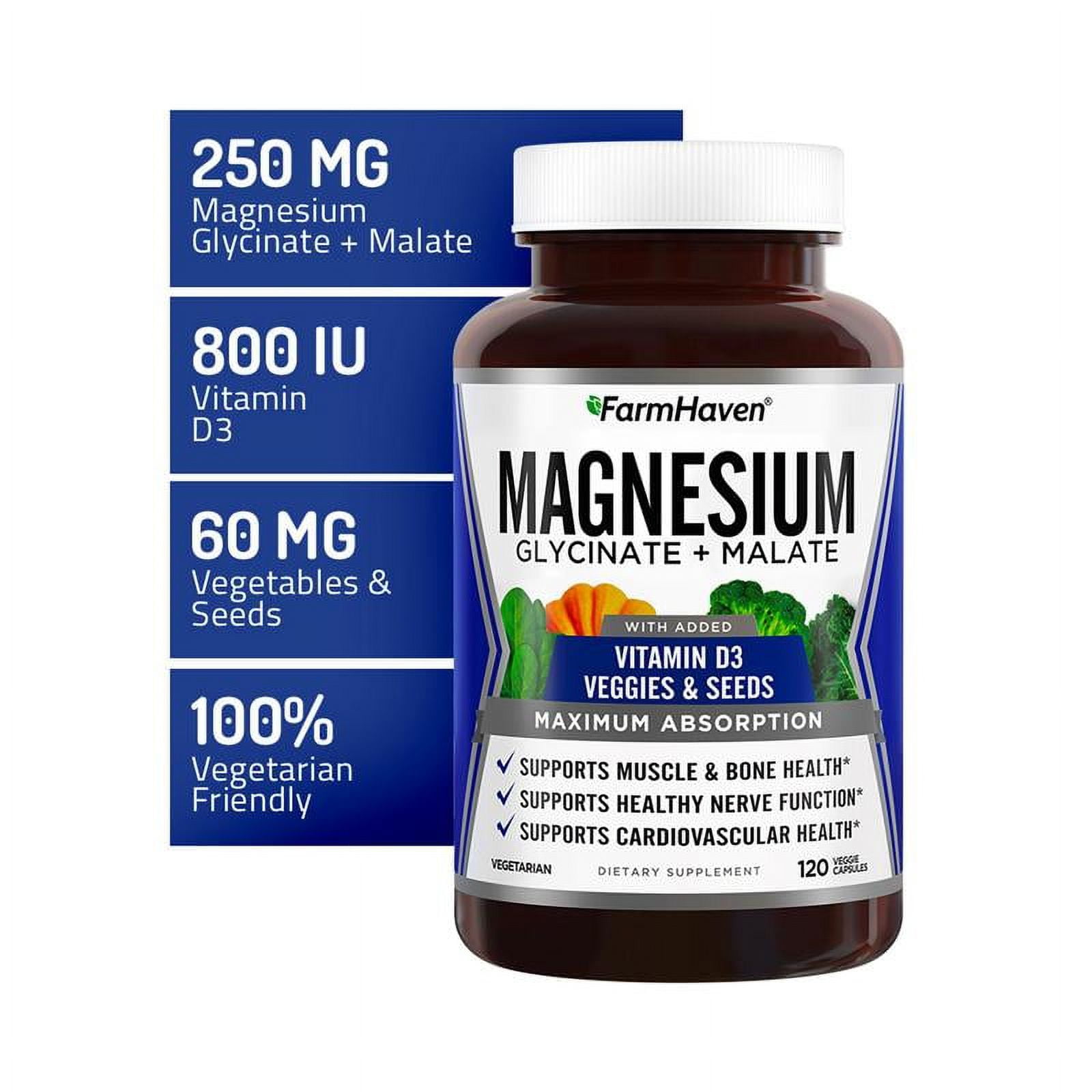 【FarmHaven】Nutrition Magnesium Glycinate & Malate Complex w/Vitamin D3, 100 Chelated for Max