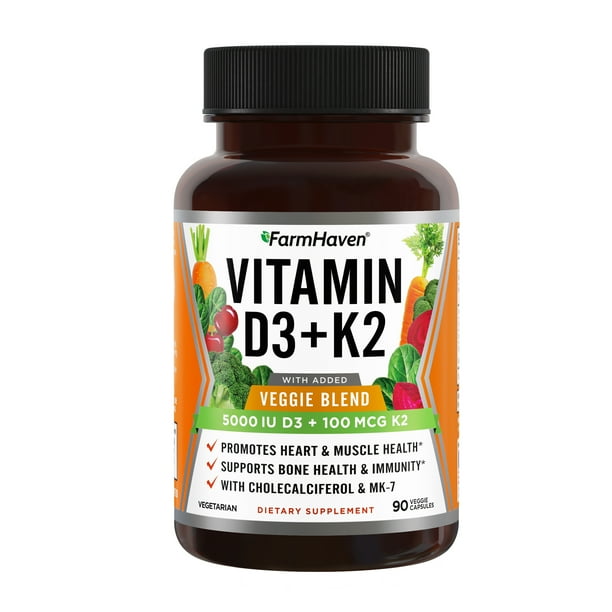 FarmHaven Vitamin D3 K2 Capsules 5000 IU D3 and 100 mcg K2
