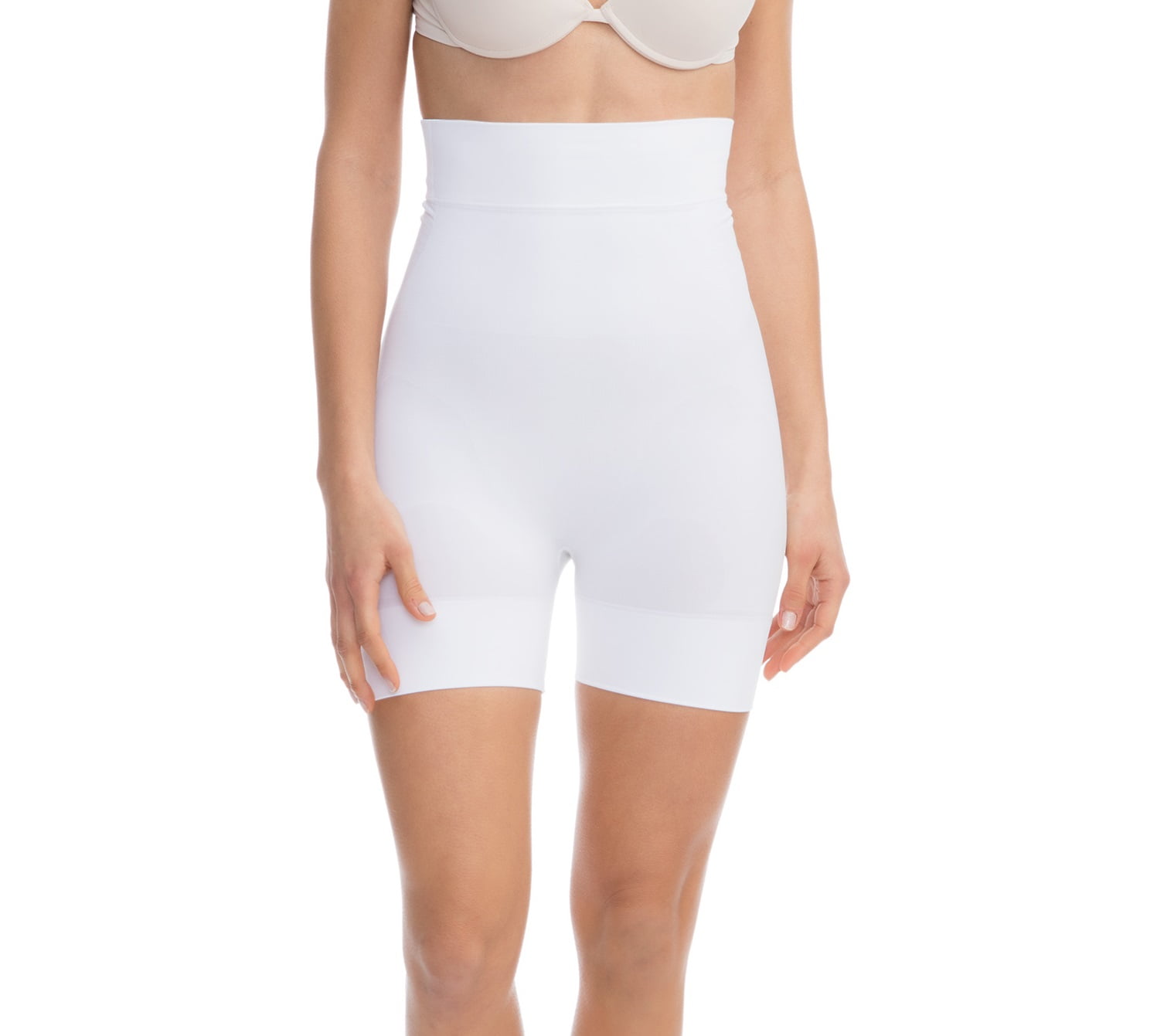 FarmaCell Shape 602 (White, M) Women's high-waisted shaping control  mid-thigh shorts with flat belly effect, 100% Made in Italy