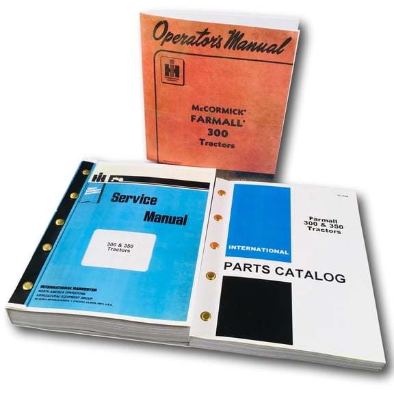 International Farmall 300 Tractor Gas Engine Service Parts Operator Manual Set