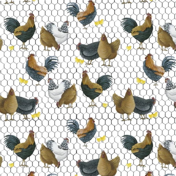 Farmall Farm Roosters & Chickens Cotton Fabric