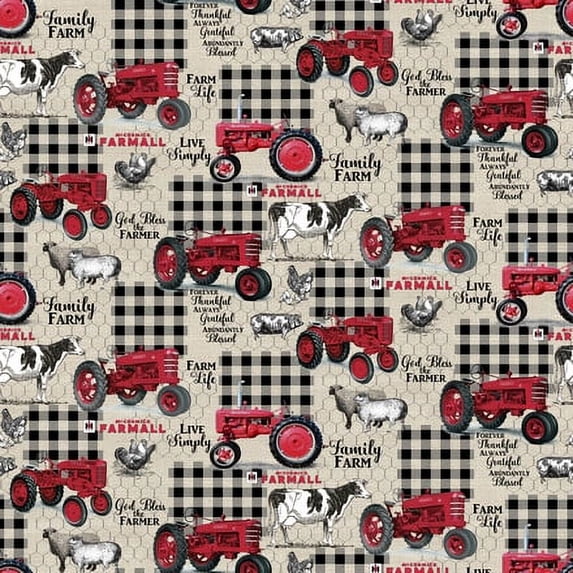 Farmall Gingham & Burlap Cotton Fabric sold by the yard