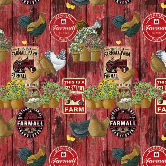 Farmall Logos Plank Combos Red Cotton Fabric