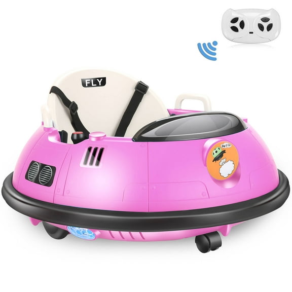 Farmdex 12 Vot Ride on Toys for Toddlers Ride on Bumper Car with Remote Control, Baby Bumper Car W/ 360 Degree Spin, LED Colorful Lights, Five-Point Seat Belt, Pink