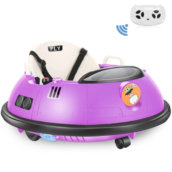 Farmdex 12 Vot Ride on Toys Ride on Bumper Car with Remote Control, Little Explorer Bumper Car W/ 360 Degree Spin, LED Colorful Lights, Five-Point Seat Belt, Purple