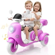 Farmdex 12V Kids Electric Motorcycle, 2 Seater Ride on Toys, 3 Wheel Ride on Motorcycle with Storage Box, USB, Music, LED Lights, Age 2+, Rose Red