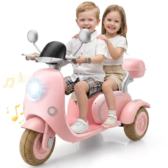 Farmdex 12V Kids Electric Motorcycle, 2 Seater Ride on Toys, 3 Wheel Ride on Motorcycle with Storage Box, USB, Music, LED Lights, Age 2+, Pink