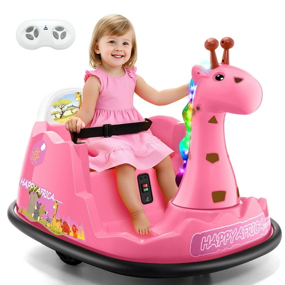 Farmdex 12V Giraffe Bumper Car for Kids, Ride on Toys With Remote Control, 360 Degree Spin Electric Bumper Car for Toddler, Music, Spray, LED Lights, Age 2+, Pink