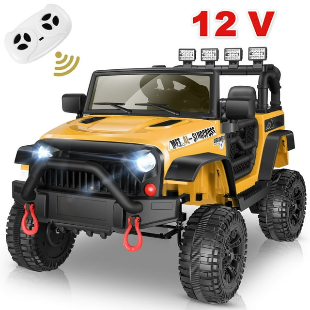 Farmdex 12V Kids Ride on Toys, Powered 4-Wheel Ride on Cars for Toddlers, Electric Car with Remote Control, Bluetooth, Music, MP3, LED Lights, 3 Speeds, Yellow