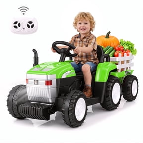 Farmdex 24V Ride on Tractor with Detachable Trailer, Ride on Toys for Kids w/ Remote Control, Electric Cars for Kids, LED Lights, Bluetooth, Music, MP3, Green