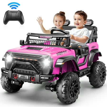 Farmdex 24V 9AH 2 Seat Ride on Toys Car for Big Kids, 2WD/4WD Swatchable Electric Battery Powered Toys Car with 4x100W Powerful Motor, Remote Control, Bluetooth Music, LED Lights, Pink