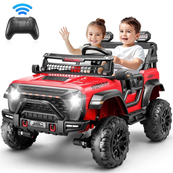 Farmdex 24V 9AH 2 Seat Ride on Toys Car for Big Kids, 2WD/4WD Swatchable Electric Battery Powered Toys Car with 4x100W Powerful Motor, Remote Control, Bluetooth Music, LED Lights, Red
