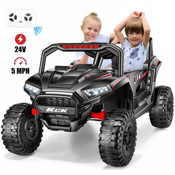 Farmdex 24V Ride on UTV Car for Kids, 5MPH 7AH 2 Seater Electric Powered w/ Remote Control, Bluetooth, LED Lights, Black