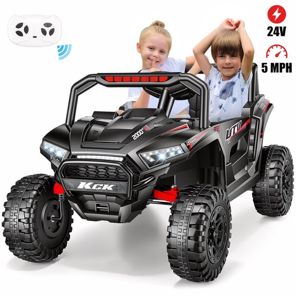 Farmdex 24V Ride on UTV Car for Kids, 5MPH 7AH 2 Seater Electric Powered w/ Remote Control, Bluetooth, LED Lights, Black