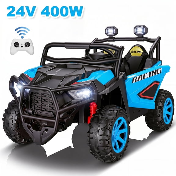 VIBESPARK 24 Volt 2 Seater Ride on Toys for Kids, Powered Ride on Cars with Remote Control, Electric UTV Car for 3-8 Boys Girls Gift w/ Bluetooth, LED Light, Music, Blue