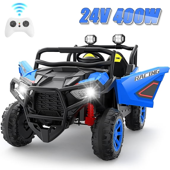 VIBESPARK 24 Volt Ride on Toys with Remote Control, 2 Seater 400W Powered Ride Ons w/ Bluetooth, MP3 & LED Lights, Electric Off-Road Vehicle for Boys & Girls Ages 3-8, Blue