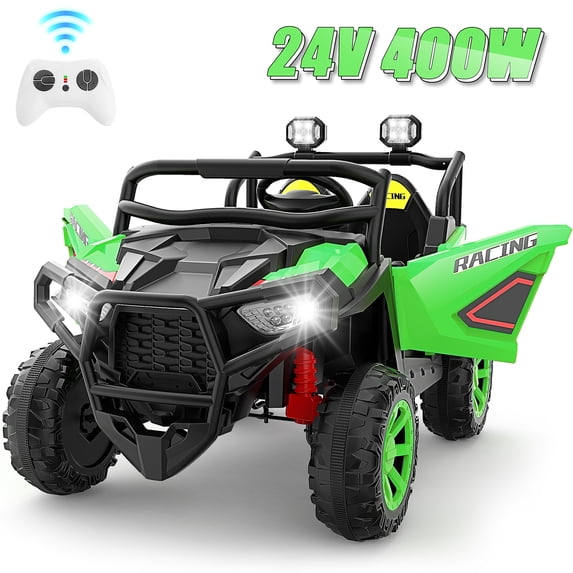 VIBESPARK 24 Volt 2 Seater Ride on Toys for Kids, Powered Ride on Cars with Remote Control, Electric UTV Car for 3-8 Boys Girls Gift w/ Bluetooth, LED Light, Music, Green
