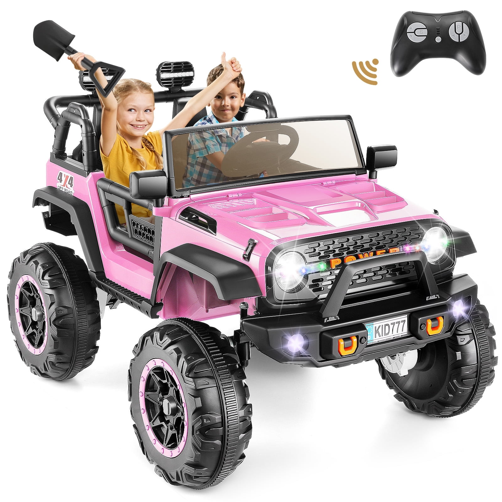 Funcid 24 Volt Ride on Toys, Kids Ride on Cars with Remote Control, 400W Powerful Electric Car for Kids, Ride on UTV w/ Bluetooth, Battery Indicator, Knob Volume Control, Spring Suspension, Pink