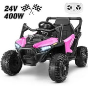 Funcid 24 Volt Ride on Toys, Kids Ride on Cars with Remote Control, 400W Powerful Electric Car for Kids, Ride on UTV w/ Bluetooth, Battery Indicator, Knob Volume Control , Spring Suspension, Pink