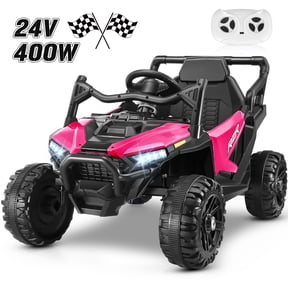 Funcid 24 Volt Ride on Toys with Remote Control & Battery Indicator, 400W Ride on UTV, Electric Car w/ Bluetooth, Music, LED Lights, Volume Adjustment Knob, 3 Speeds, Rose Red