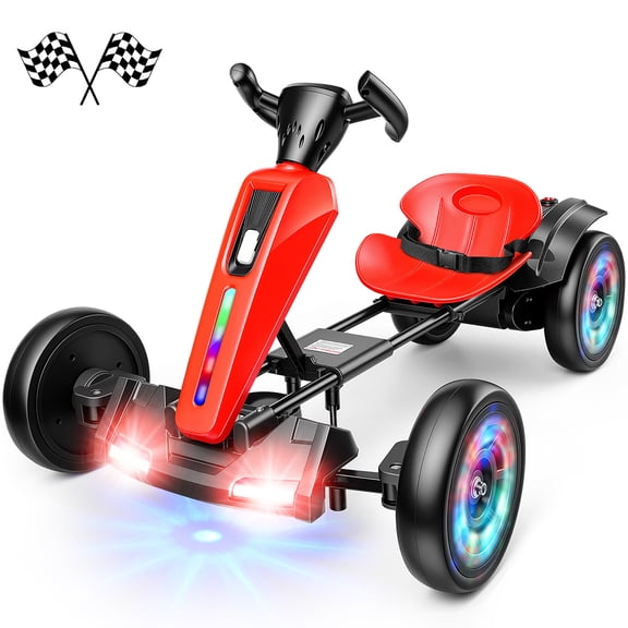Funcid 12V Foldable Electric Go Kart, Bluetooth, Music, Light Button, LED Lights, Adjustable Seat, Eva Wheels, Ages 3-6, Red
