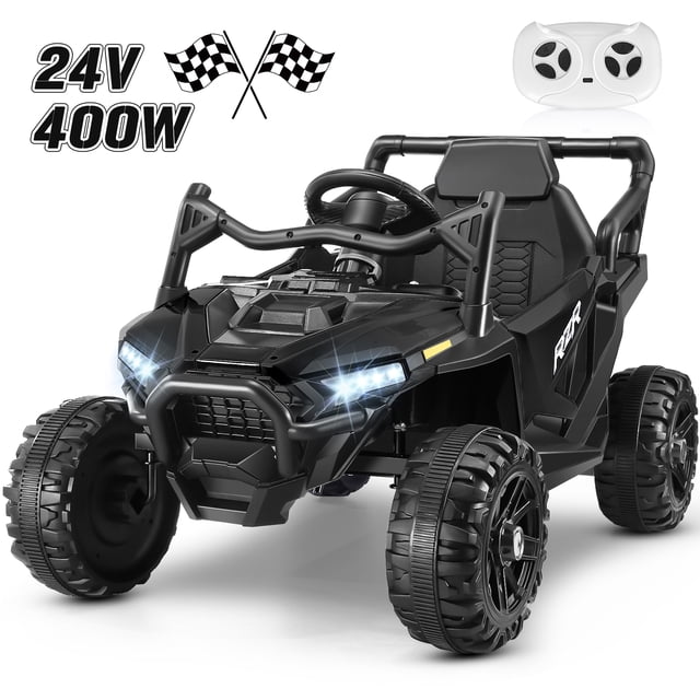Funcid 24 Volt Ride on Toys 400W Ride on Cars with Remote Control & Battery Indicator, Electric Car for Explorers, Power Car Wheels UTV w/ Bluetooth, Music, Lights, 3 Speeds, Black