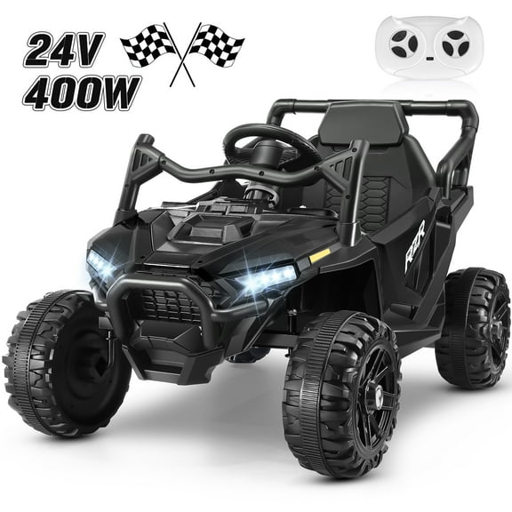 Funcid 24V Ride on Toys Ride on Cars with Remote Control, Electric Car for Kids, Power Car Wheels, UTV w/ 2*200W Motors, Bluetooth, Music, Lights, 3 Speeds, Battery Indicator, Black