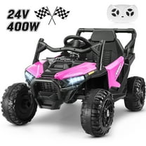 Funcid 24 Volt Ride on Toys, Kids Ride on Cars with Remote Control, 400W Powerful Electric Car for Kids, Ride on UTV w/ Bluetooth, Battery Indicator, Knob Volume Control , Spring Suspension, Pink