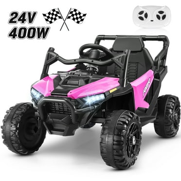 Funcid 24 Volt Ride on Toys, Kids Ride on Cars with Remote Control, 400W Powerful Electric Car for Kids, Ride on UTV w/ Bluetooth, Battery Indicator, Knob Volume Control , Spring Suspension, Pink