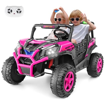 Farmdex 4WD 24 Volt Ride on Toys 2 XL Seater Ride on Cars with Remote Control, Battery Powered Electric Car for Kids, Off-Road UTV w/ 4*200W Motor, Bluetooth, Music, LED Lights, Rose Red