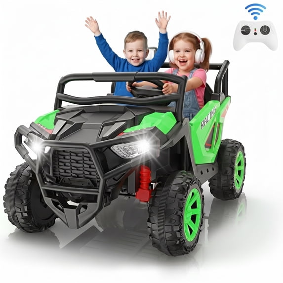 Funcid 24 Volt Ride on Toys, 2-Seater Ride on Cars with Remote Control, 400W Electric Car for Kids, Ride on UTV w/ Bluetooth, MP3, Seat Belts, Volume Adjustment, Suspension, Green