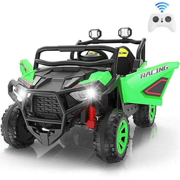 Funcid 24 Volt Ride on toys, 2-Seater Ride on Cars with Remote Control, 400W Electric Car for Kids, Ride on UTV w/ Bluetooth, MP3, Seat Belts, Volume Adjustment, Suspension, Green