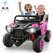 Farmdex 24V 2-Seater Ride on toys, Electric Car for Kids with Remote Control, 400W Powerful Ride on Cars, Ride on UTV w/ Bluetooth, MP3, Volume Control, Seat Belts, Spring Suspension, Rose Red