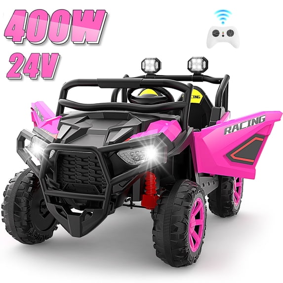 Farmdex 24 Volt 2 Seater Ride on Toys with Remote Control, 400W Powered Ride on Cars 7AH Electric Car w/ Bluetooth, Dashboard, Max Speed 4.4 MPH, Aged 3-8, Spring Suspension, Rose Red