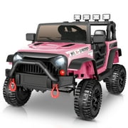Farmdex 24V Ride on Toys, Battery Powered Ride on Cars with Remote Control, Electric Ride on Truck Car for Kids, 400W Power Cars Wheels w/ Bluetooth, Music, Seat Belts, Spring Suspension, Pink