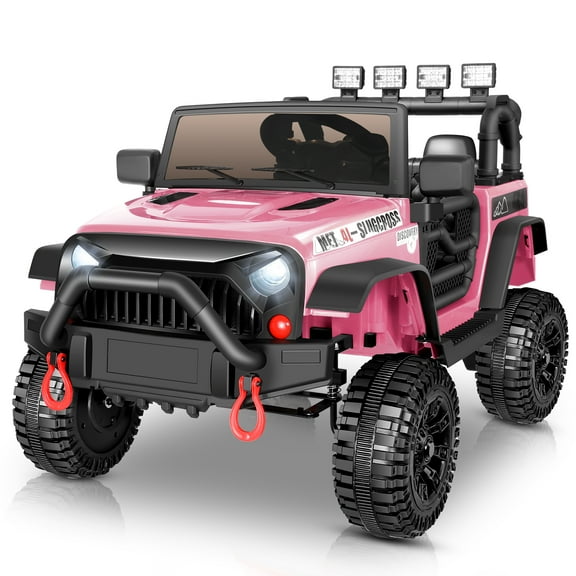 Farmdex 24V Ride on Toys, Battery Powered Ride on Cars with Remote Control, Electric Ride on Truck Car for Kids, 400W Power Cars Wheels w/ Bluetooth, Music, Seat Belts, Spring Suspension, Pink