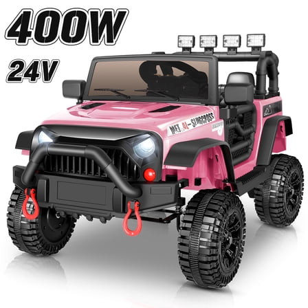 Farmdex 24 Volt Ride on Toys with Remote Control & Light Switch, 400W Ride on Cars Ride on Truck Car, Electric Car for Kids w/ Bluetooth, Music, Adjustable Seat Belts, Spring Suspension, 4 MPH, Pink