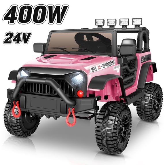 Farmdex 24 Volt Ride on Toys with Remote Control & Light Switch, 400W Ride on Cars Ride on Truck Car, Electric Car for Kids w/ Bluetooth, Music, Adjustable Seat Belts, Spring Suspension, 4 MPH, Pink