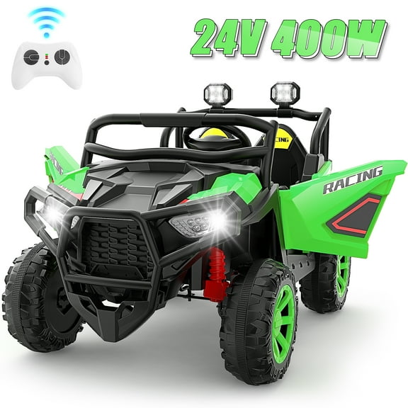 Farmdex 24V 2-Seater Ride on toys with Remote Control, 400W Powerful Electric Car Ride on Cars, Ride on UTV w/ Bluetooth, MP3, Volume Control, Seat Belts, Spring Suspension, Green