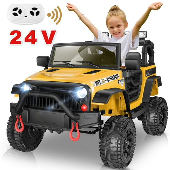 Farmdex 24V Ride on Toys, Battery Powered Ride on Cars with Remote Control, Electric Ride on Truck Car for Kids, 400W Power Cars Wheels w/ Bluetooth, Music, Seat Belts, Spring Suspension, Yellow