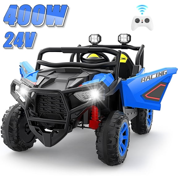 Farmdex 24 Volt 2 Seater Ride on Toys with Remote Control, 400W Powered Ride on Cars 7AH Electric Car UTV w/ Bluetooth, Dashboard, Max Speed 4.4 MPH, Aged 3-8, Blue