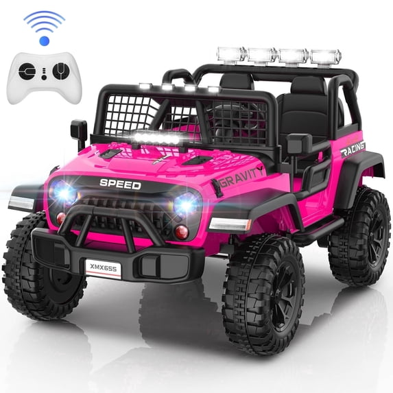 Farmdex 2 Seater 24V Ride on Toys for Big Kids, Powerful Electric Ride On Truck Car with Remote Control w/20 Inch Wide Seat, Colorful LED Lights, Rich Multimedia Music, Pink
