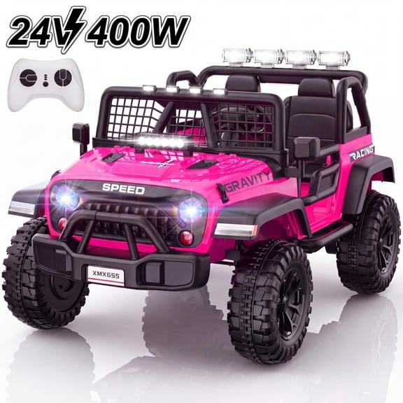24V 2 Seater Electric Truck Car for Kids, Big Kids Cars To Drive Remote Control, Colorful Led Lights, 3 Speed, Bluetooth Music, Spring Suspension, Farmdex Ride On Toys Gift for Boys & Girls - Pink