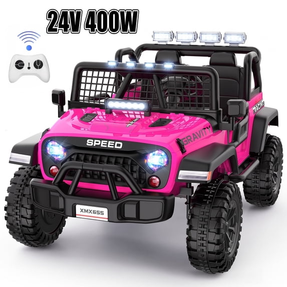 Farmdex 24 Volt 2 Seater Electric Truck Car for Kids, 400W Ride on Cars with Remote Control, Color Led Lights, Bluetooth Music, Spring Suspension,Powered Ride On Toys Gift for Boys & Girls