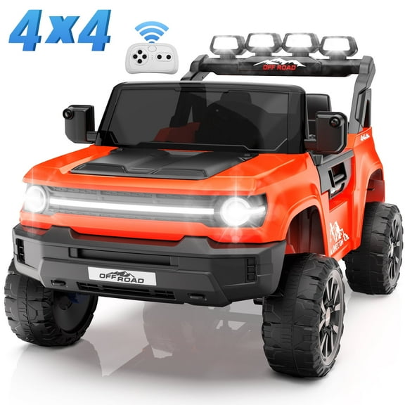 Farmdex 24V Ride on Toys with Remote Control, 2 XL Seater Electric Truck Car for Kids w/ 22'' Large Seat, 4WD/2WD Switchable, Powered Ride on Cars w/ Bluetooth, LED Lights, 3 Speeds, 4 x 200W, Red