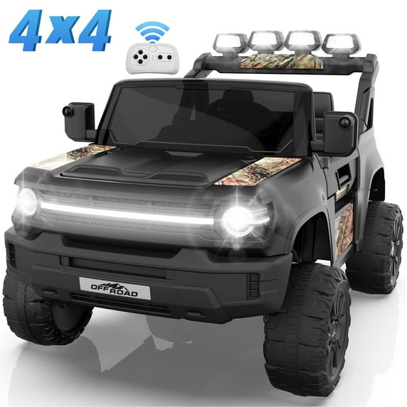 Farmdex 24V Ride on Toys with Remote Control, 2 XL Seater Electric Truck Car for Kids w/ 22'' Large Seat, 4WD/2WD Switchable, Powered Ride on Cars w/ Bluetooth, LED Lights, 3 Speeds, 4 x 200W, Black