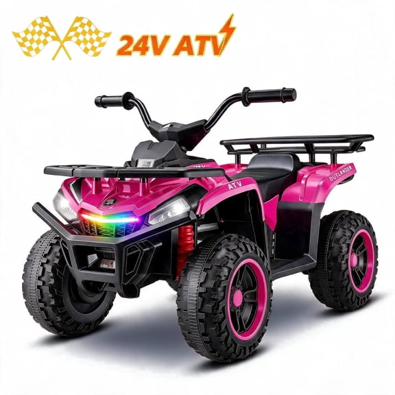 Farmdex 24V 200W Ride on Car, Four Wheeler Electric Ride on ATV for Kids 3-6, Powered Ride on Toys with Big Storage Basket, RGB Light Bar, Music, Max Speed 3.1MPH, For Kids Gift