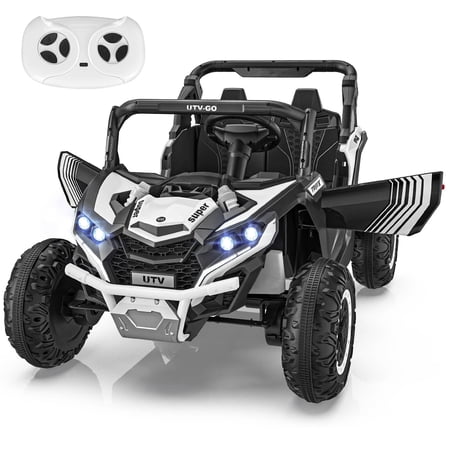 Farmdex 4WD 24 Volt Kids Ride on Car UTV, 2 Seater Ride on Toy Car with Remote Control, 400W Electric Car for Boys Girls, Storage Space, Bluetooth, LED Lights, White